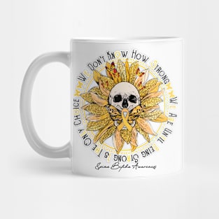 Spina Bifida Awareness - Skull sunflower We Don't Know How Strong Mug